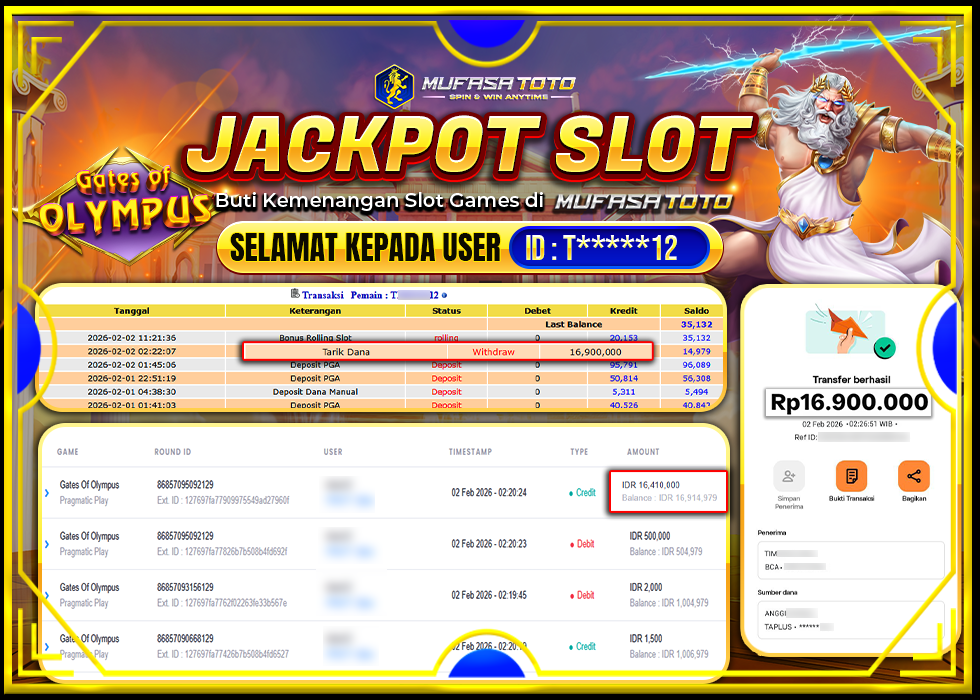 MUFASATOTO JACKPOT PRAGMATIC PLAY Rp 16.900.000 |LUNAS